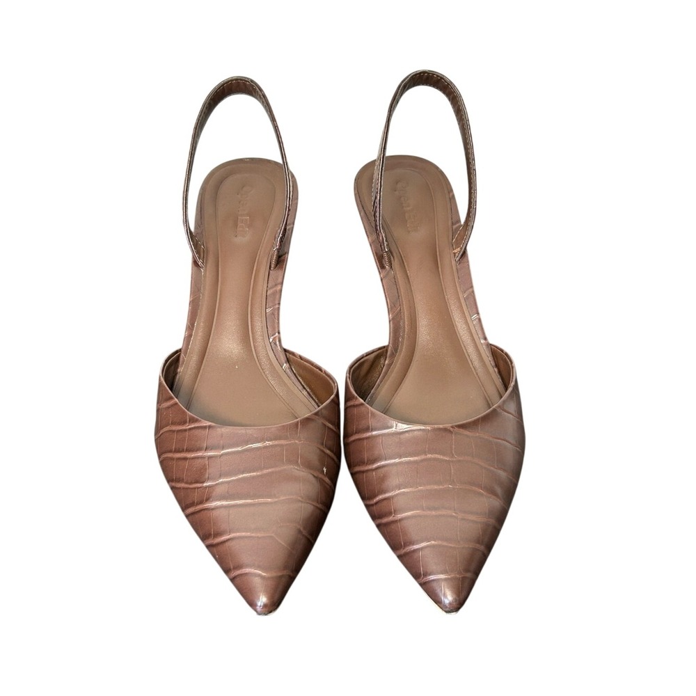 Open Edit Cammie Brown Croc Embossed Slingback Kitten Heels Size 10